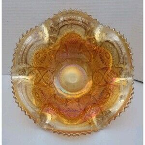Imperial Marigold Carnival Glass Sawtooth Scalloped Fruit Bowl Orange  11"